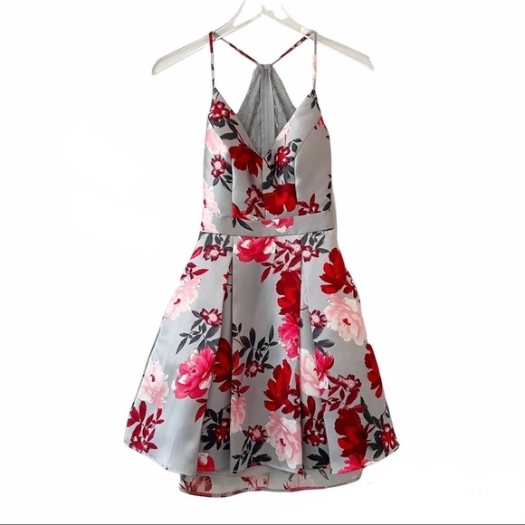 B. DARLIN Lace Bralette-Back Floral-Printed Satin Fit & Flare Dress Size 3 - Picture 1 of 14